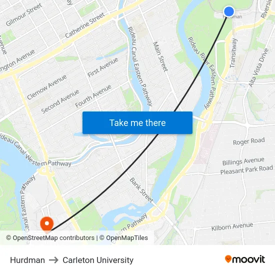 Hurdman to Carleton University map