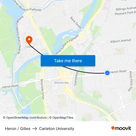 Heron / Gilles to Carleton University map