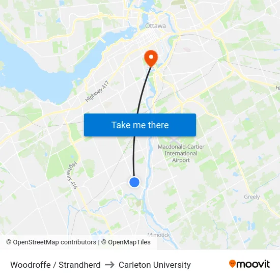 Woodroffe / Strandherd to Carleton University map