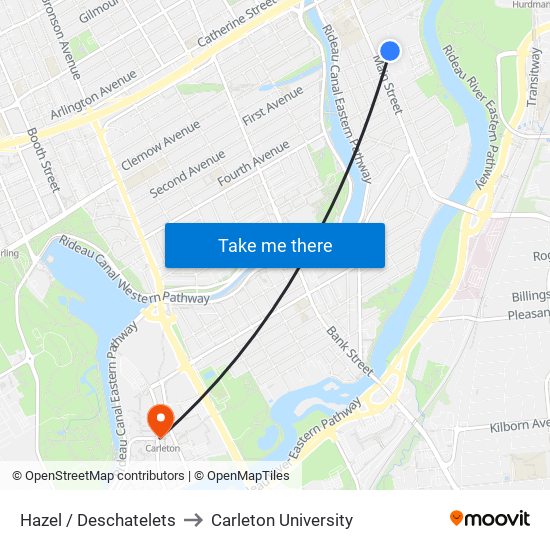 Hazel / Deschatelets to Carleton University map