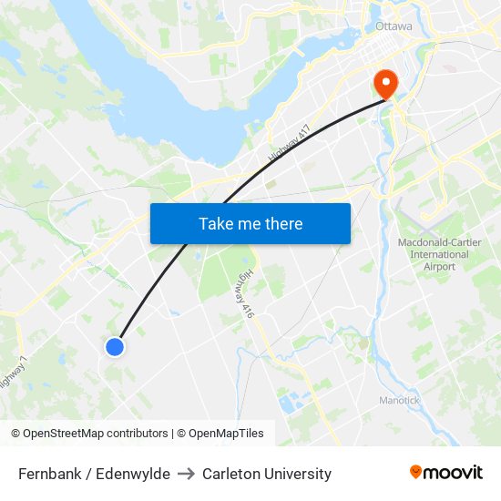 Fernbank / Edenwylde to Carleton University map