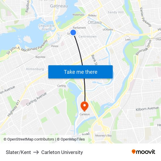 Slater/Kent to Carleton University map