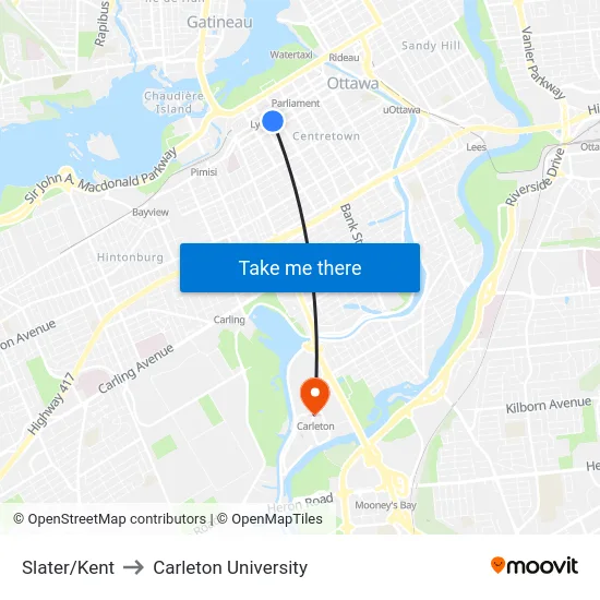 Slater/Kent to Carleton University map