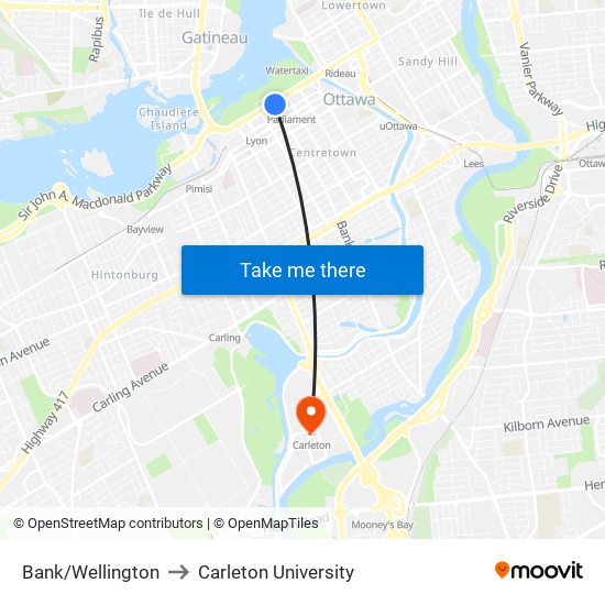 Bank/Wellington to Carleton University map