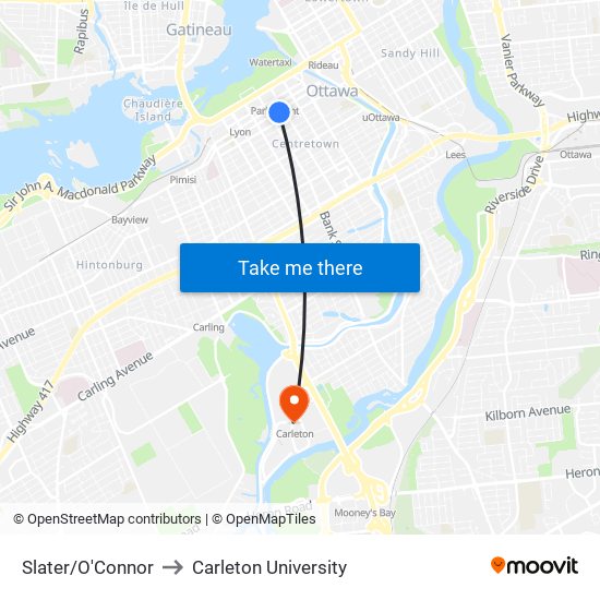 Slater/O'Connor to Carleton University map