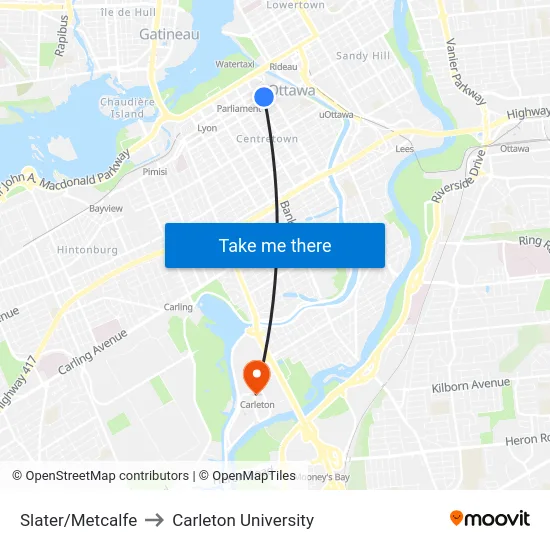 Slater/Metcalfe to Carleton University map