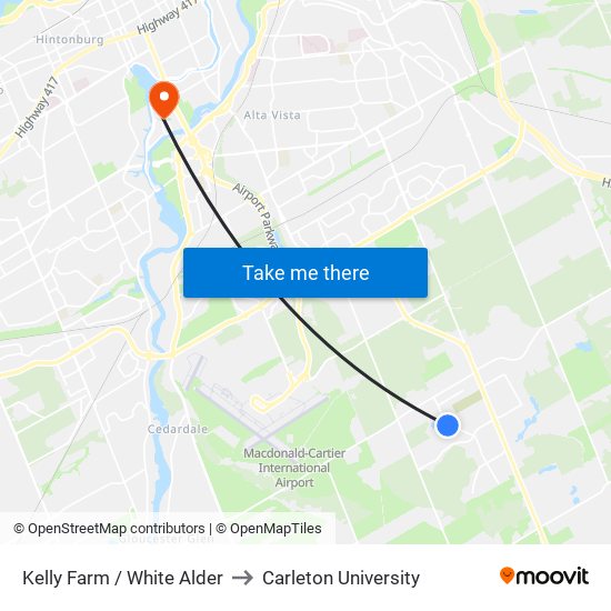 Kelly Farm / White Alder to Carleton University map