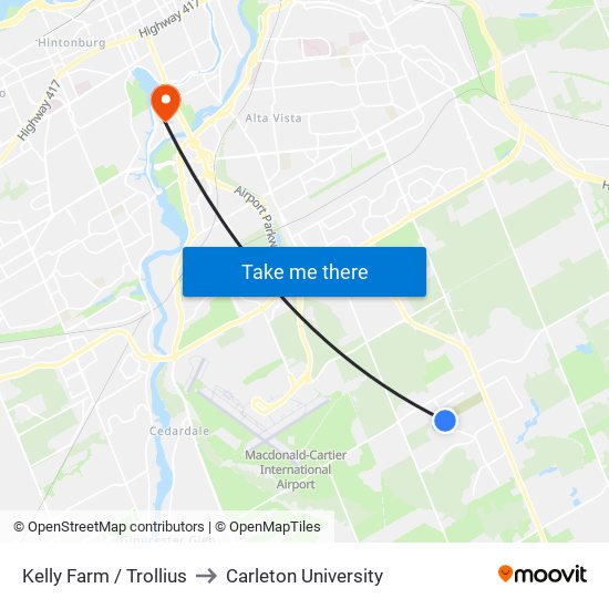 Kelly Farm / Trollius to Carleton University map