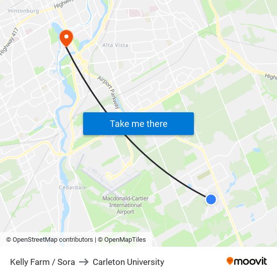 Kelly Farm / Sora to Carleton University map