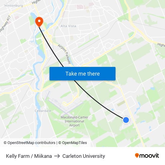 Kelly Farm / Miikana to Carleton University map