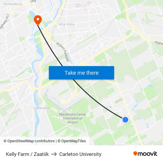 Kelly Farm / Zaatiik to Carleton University map