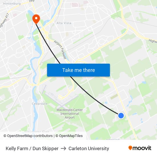 Kelly Farm / Dun Skipper to Carleton University map