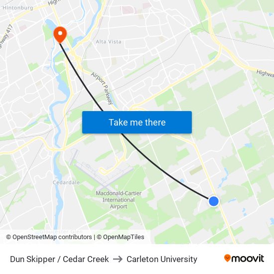 Dun Skipper / Cedar Creek to Carleton University map