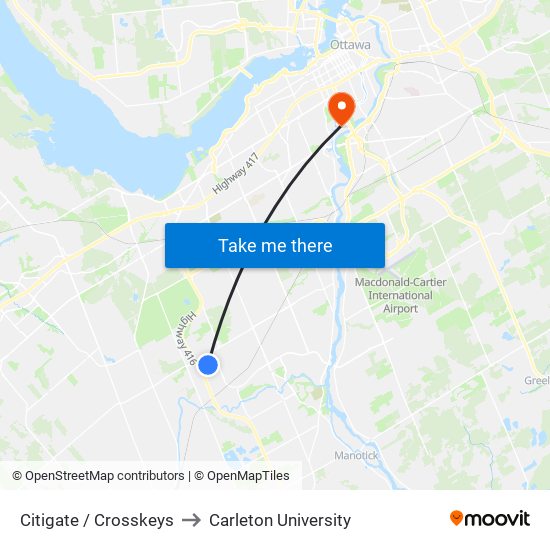 Citigate / Crosskeys to Carleton University map
