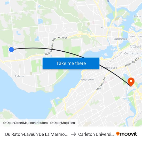 Du Raton-Laveur/De La Marmotte to Carleton University map