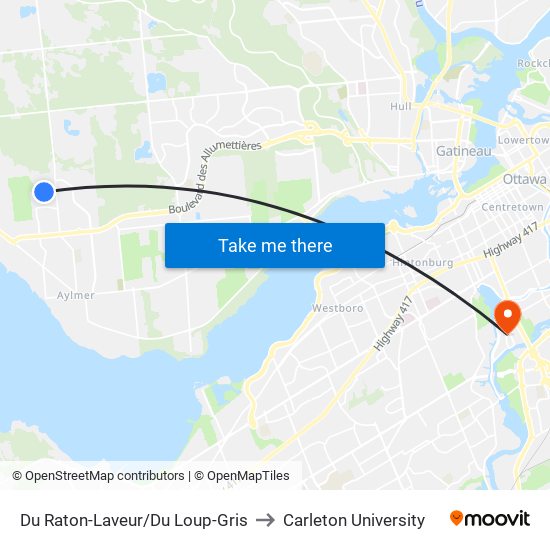 Du Raton-Laveur/Du Loup-Gris to Carleton University map