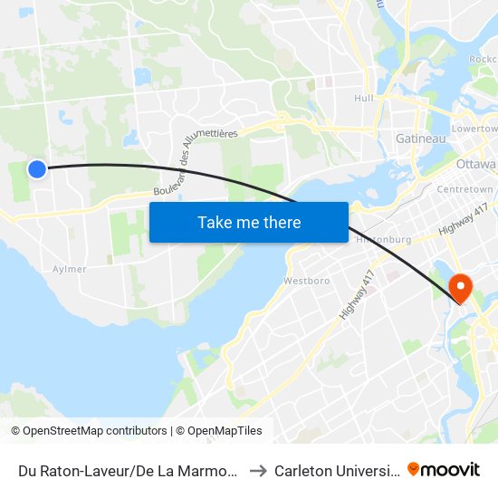 Du Raton-Laveur/De La Marmotte to Carleton University map