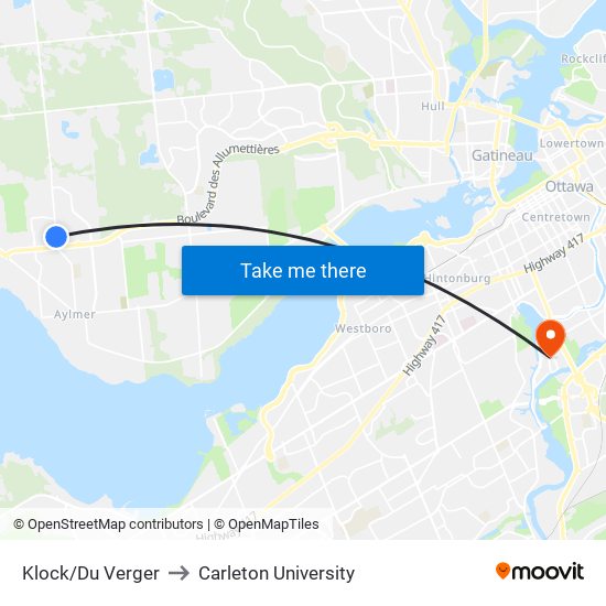 Klock/Du Verger to Carleton University map