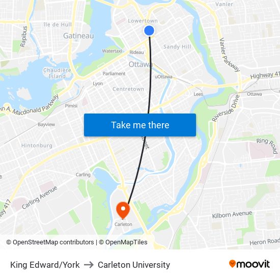 King Edward/York to Carleton University map