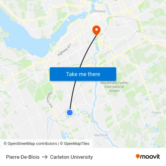 Pierre-De-Blois to Carleton University map