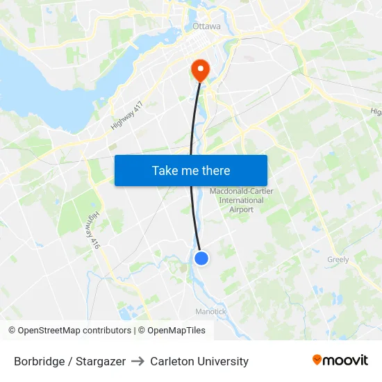 Borbridge / Stargazer to Carleton University map