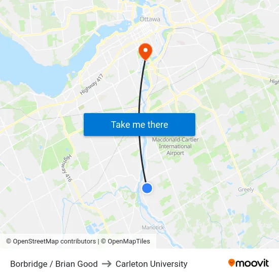 Borbridge / Brian Good to Carleton University map