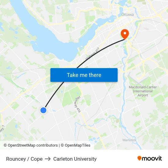 Rouncey / Cope to Carleton University map