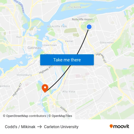 Codd's / Mikinak to Carleton University map