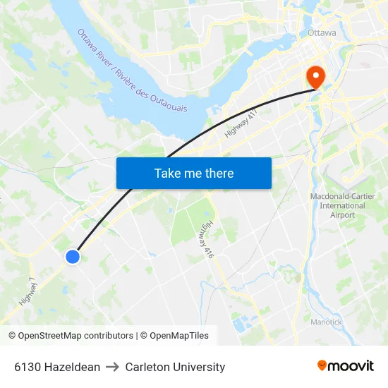 6130 Hazeldean to Carleton University map