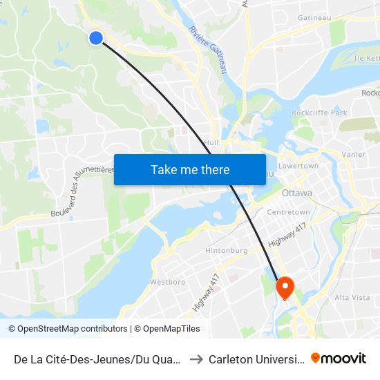 De La Cité-Des-Jeunes/Du Quartz to Carleton University map