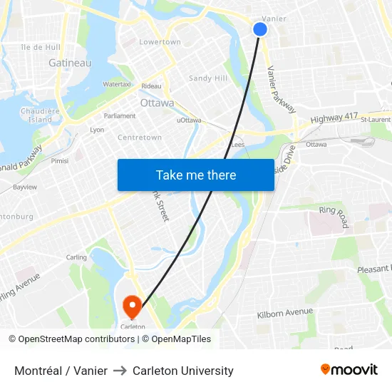 Montréal / Vanier to Carleton University map