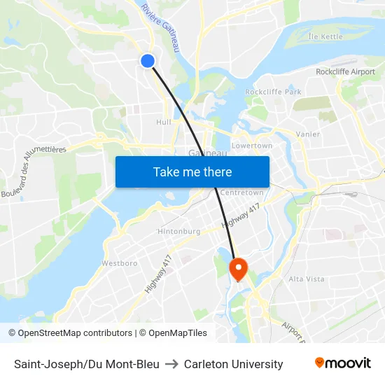 Saint-Joseph/Du Mont-Bleu to Carleton University map