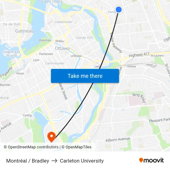 Montréal / Bradley to Carleton University map