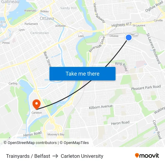 Trainyards / Belfast to Carleton University map