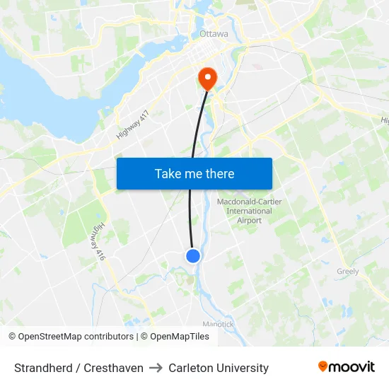 Strandherd / Cresthaven to Carleton University map