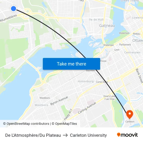 De L'Atmosphère/Du Plateau to Carleton University map