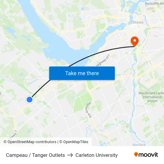 Campeau / Tanger Outlets to Carleton University map