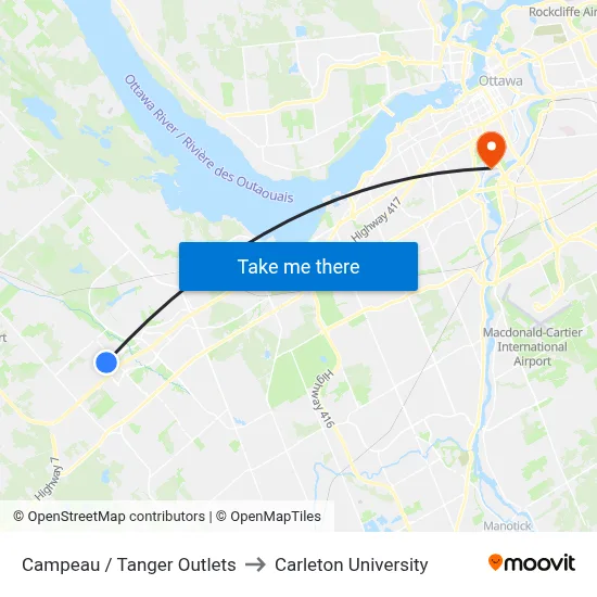 Campeau / Tanger Outlets to Carleton University map