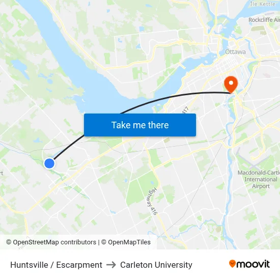 Huntsville / Escarpment to Carleton University map