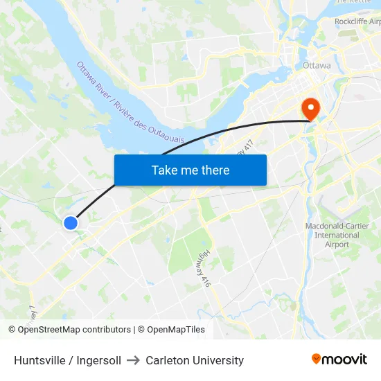 Huntsville / Ingersoll to Carleton University map