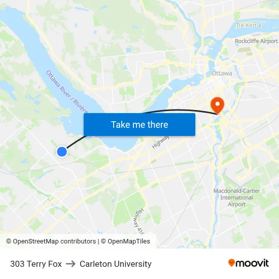 303 Terry Fox to Carleton University map