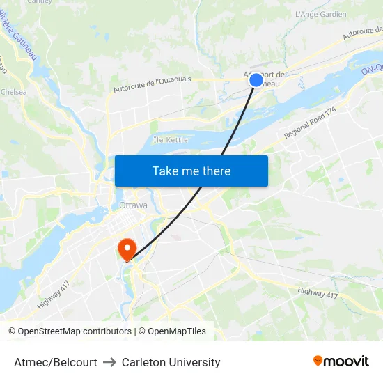 Atmec/Belcourt to Carleton University map