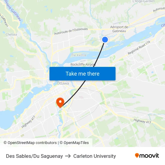 Des Sables/Du Saguenay to Carleton University map