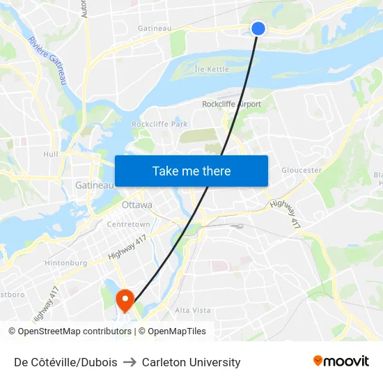 De Côtéville/Dubois to Carleton University map