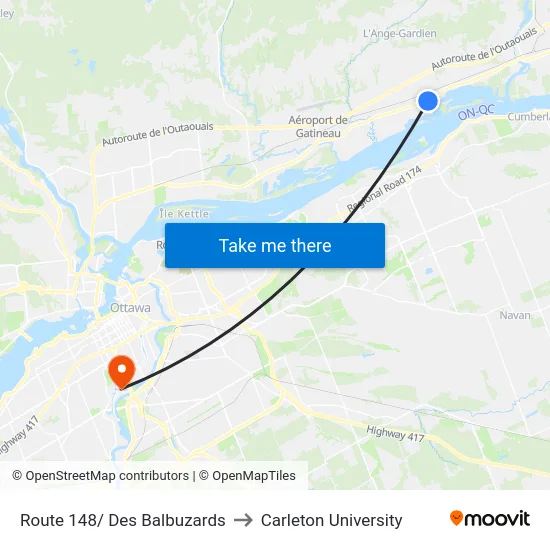 Route 148/ Des Balbuzards to Carleton University map