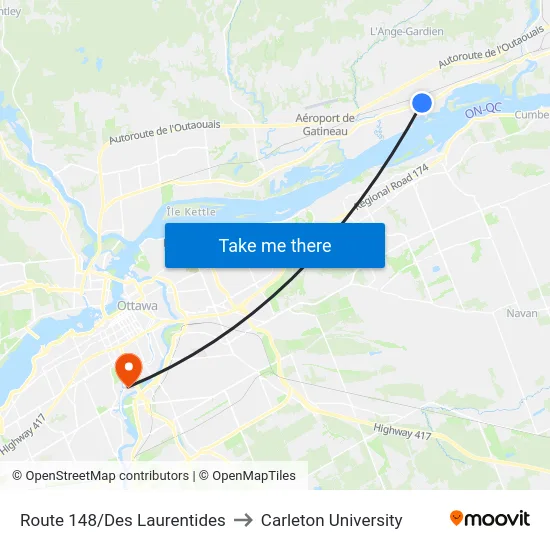 Route 148/Des Laurentides to Carleton University map