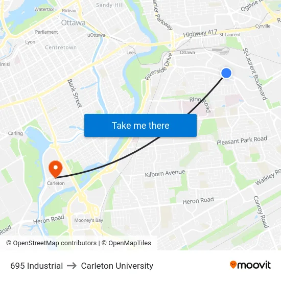 695 Industrial to Carleton University map