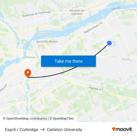 Esprit / Corbridge to Carleton University map