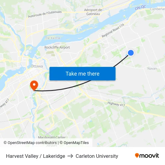 Harvest Valley / Lakeridge to Carleton University map