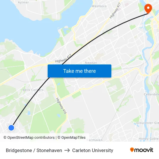 Bridgestone / Stonehaven to Carleton University map